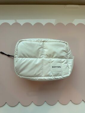 White Quilted Makeup Organizer Pouch